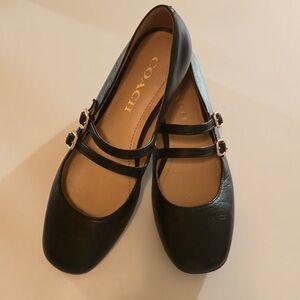 Coach Black Double Strap Flats